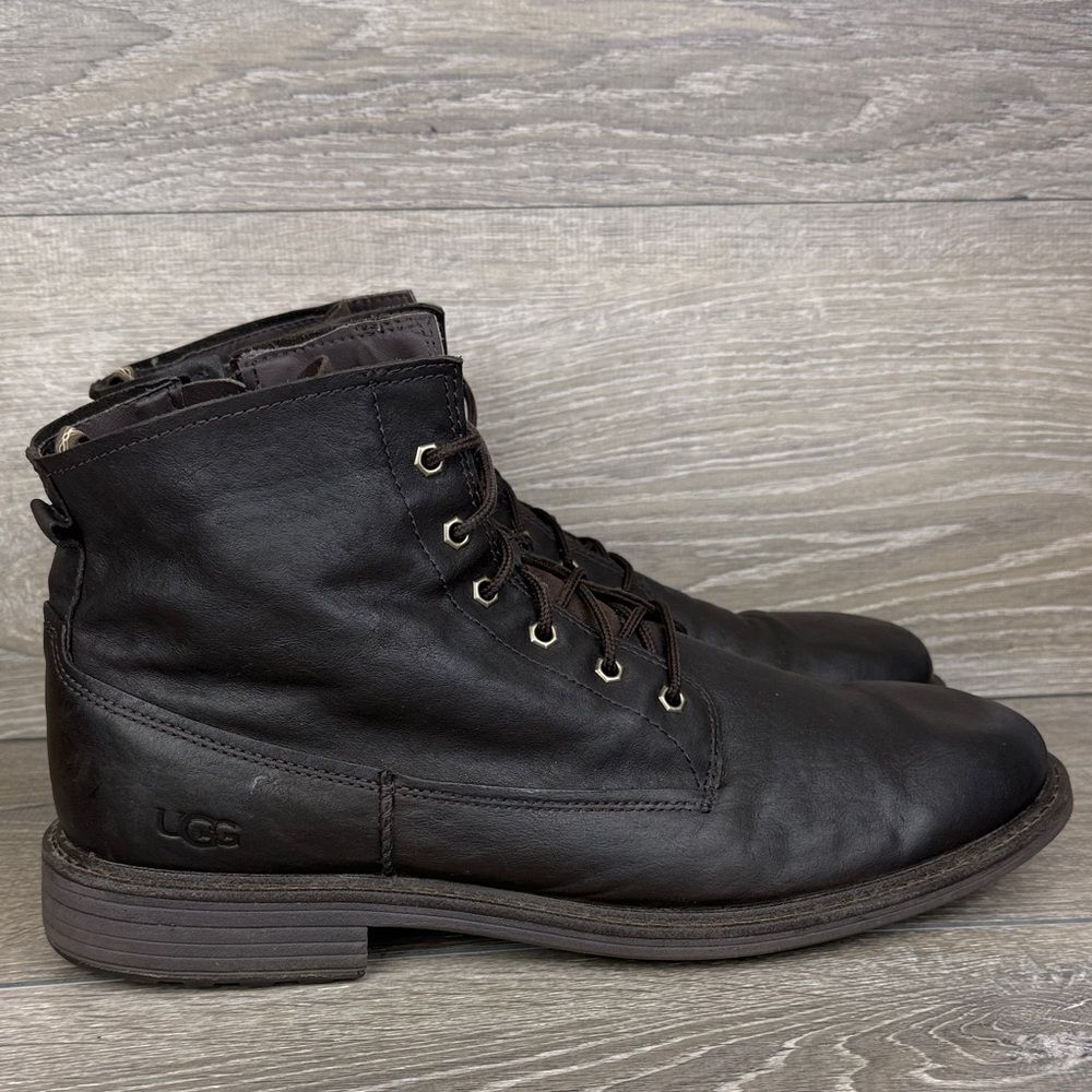 Ugg Morrison Men's Sz 14 Dark Stout Brown Leather Zip Wrap Around Lace-Up Boots